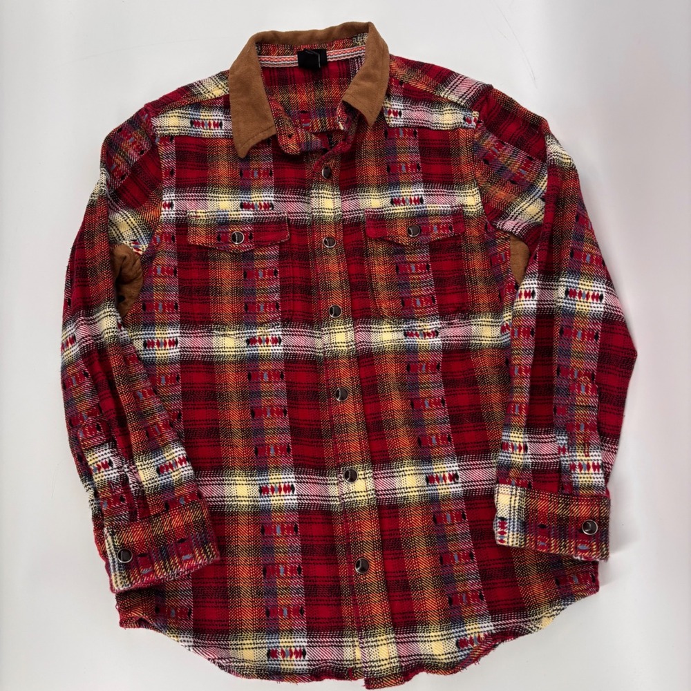 Art Class Kids Red Plaid Flannel Shirt Shacket Corduroy Collar S 6/7 Western